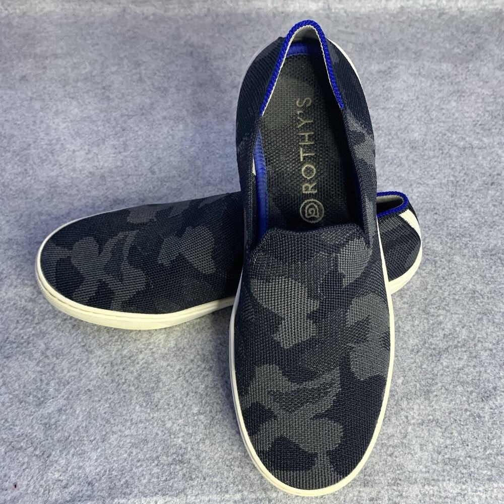 Rothy's The Original Black & Gray Camo Fabric Slip On Casual Shoes, Women's US 8